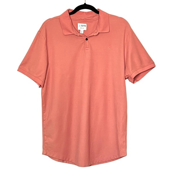 Cuts Other - Cuts Men's Curve-Hem Polo Shirt Size XL Short Sleeve Minimalist‎ Casual Salmon